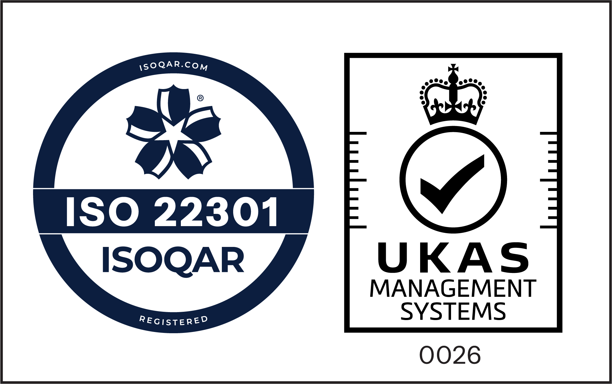 ISOQAR UKAS and ISO 22301 logo