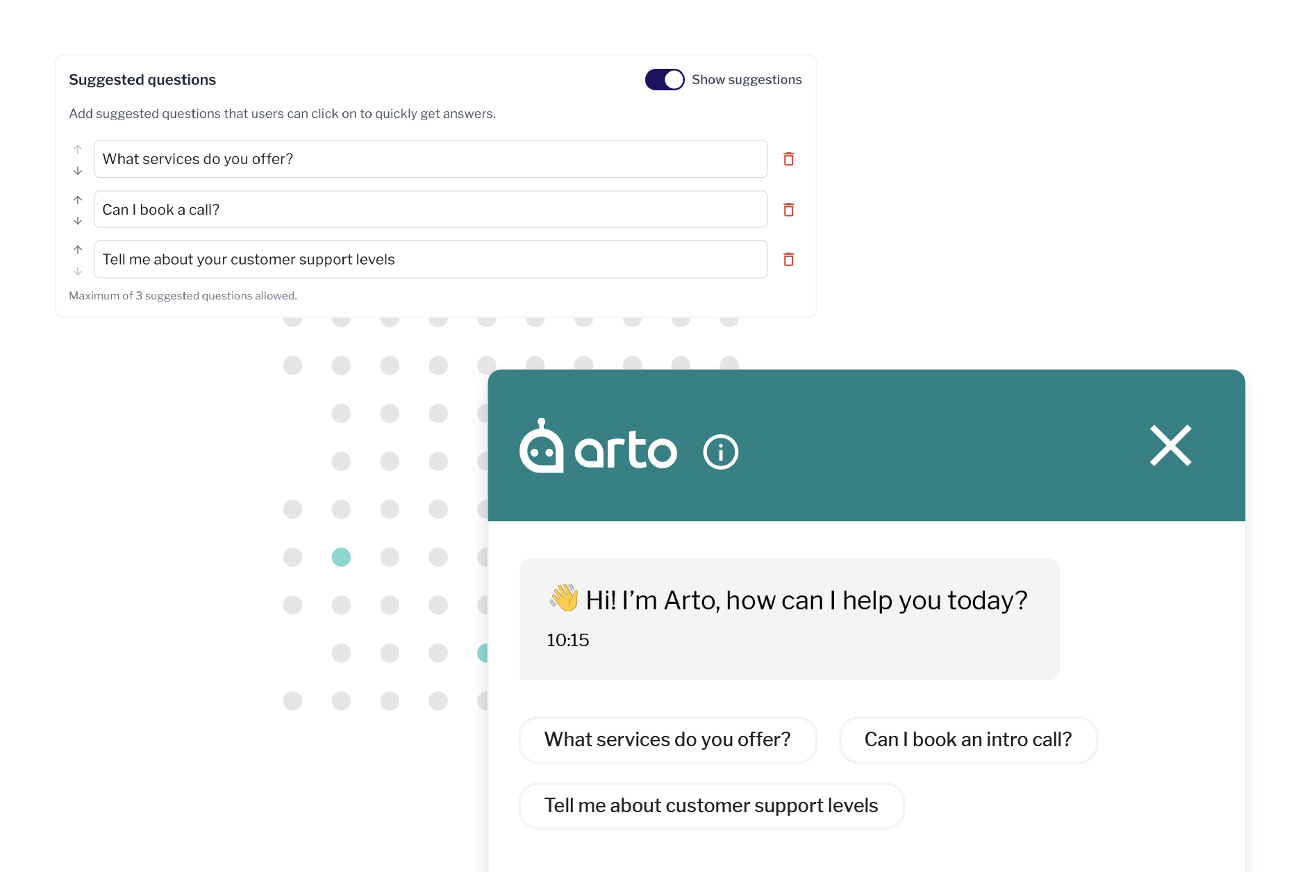 AI welcome and suggested message